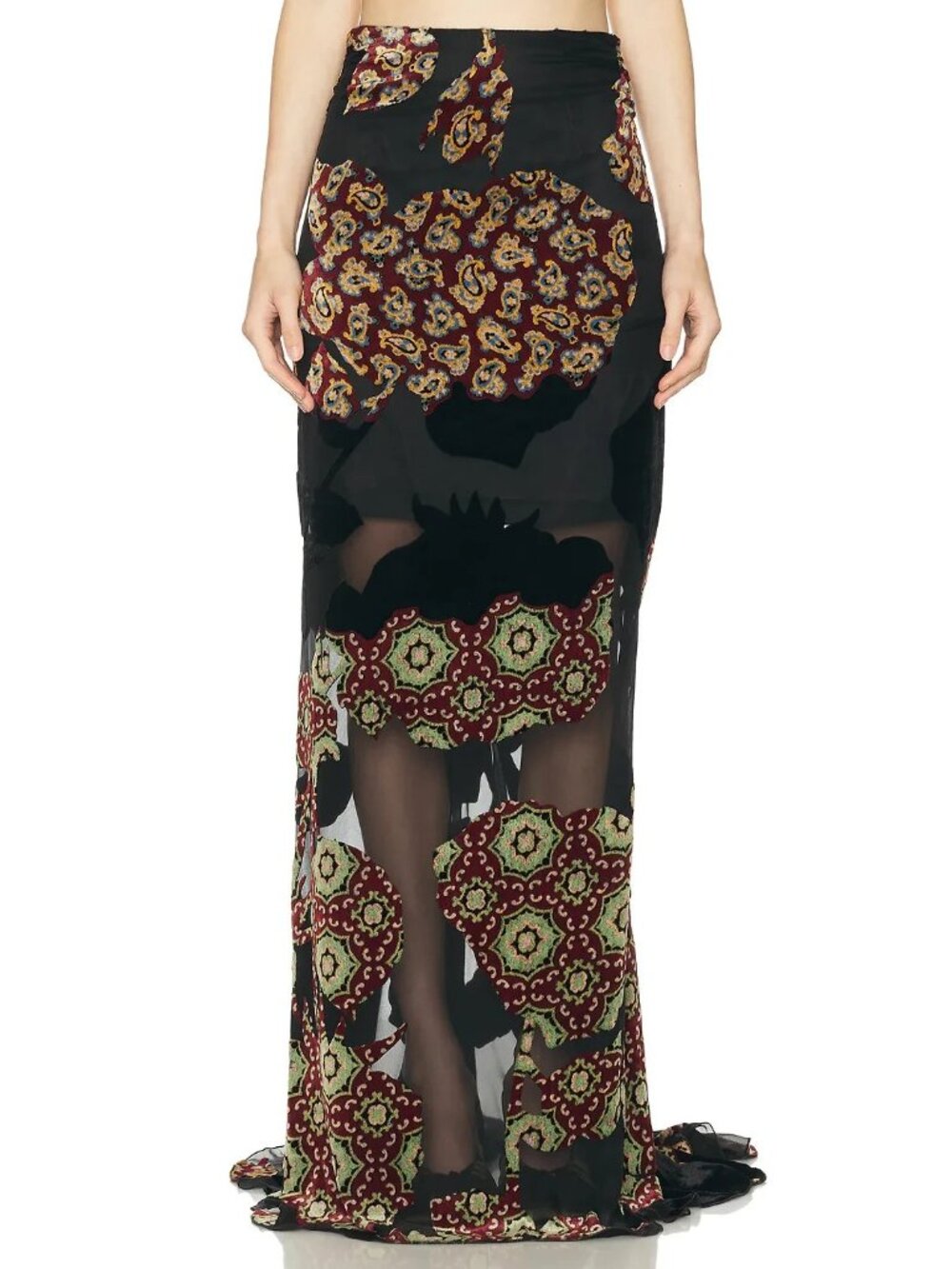 Dries Van Noten Salvix Skirt in Black Maxi Velvet